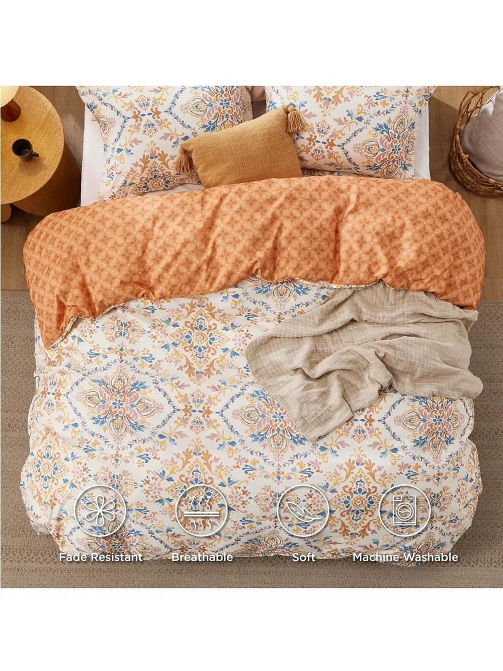 NEW Bedsure Duvet Cover King Size. Reversible Floral Pattern with Zipper Closure